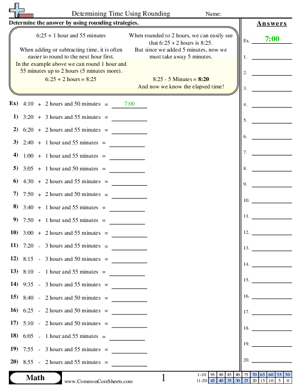 Determining Time (Using Rounding) worksheet